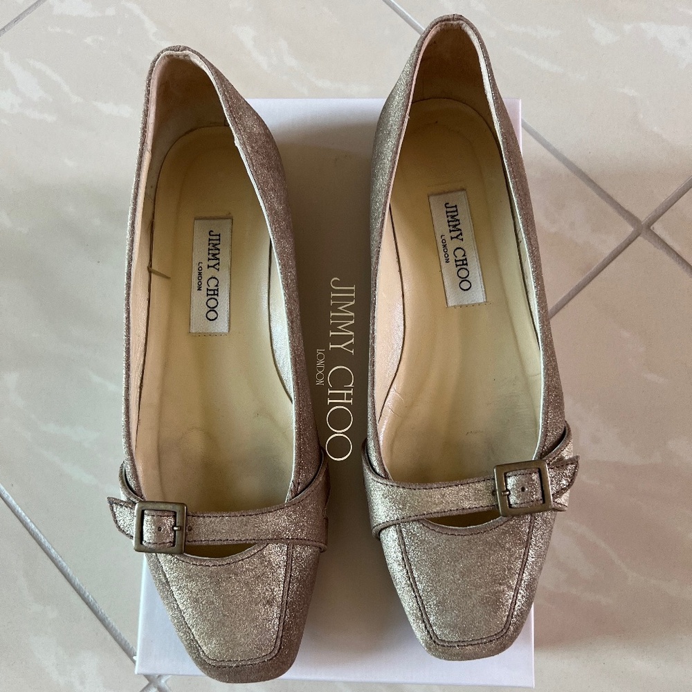 #2452 Jimmy Choo Gold Brushed Ballet Flats with Box Size 8.5